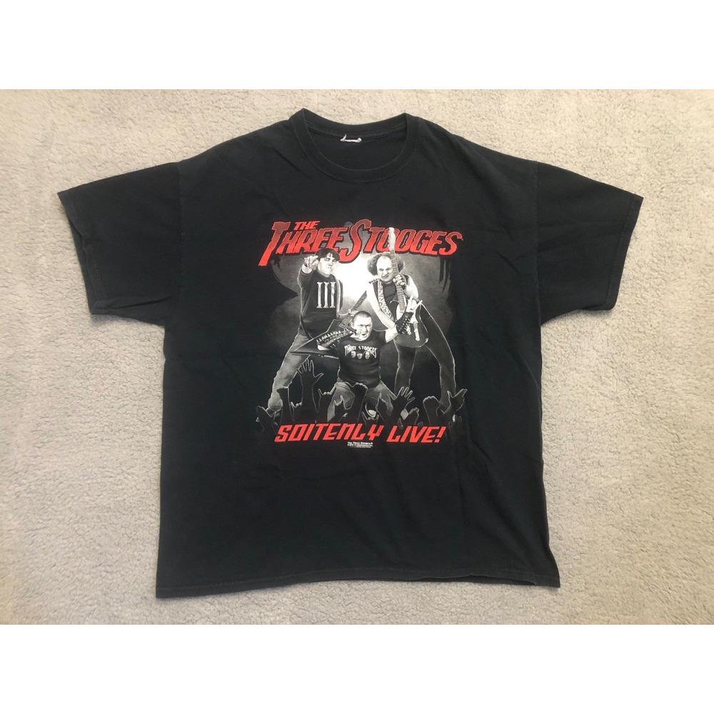 The Three Stooges Soitenly Live Rock Graphic T-Shirt Black 2012 Mens XL‎